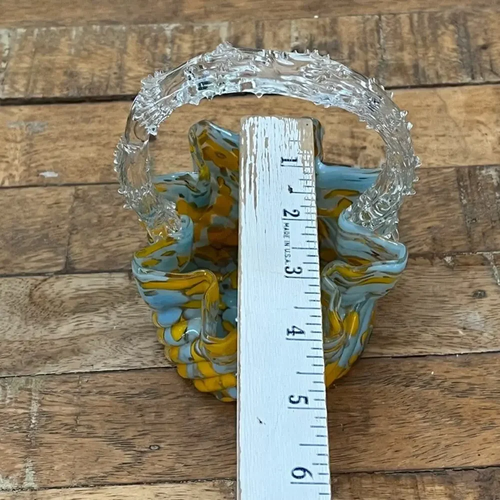 Czech Spatter Glass Ruffled Basket with Thorn Tree Branch Handle